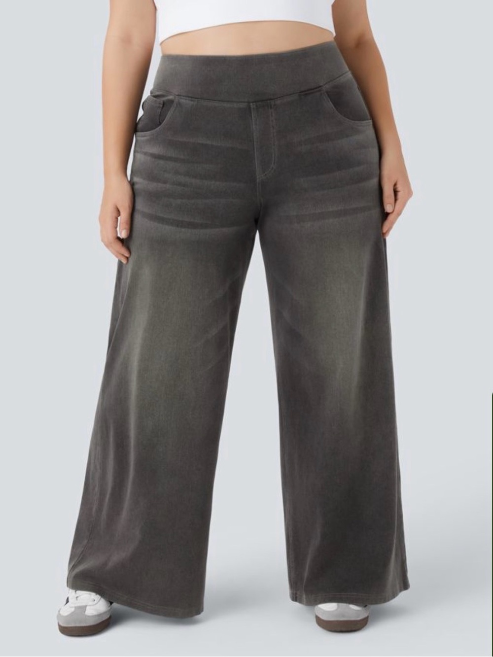 Halara Flex™ High Waisted Pockets Baggy Wide Leg Washed Casual Jeans